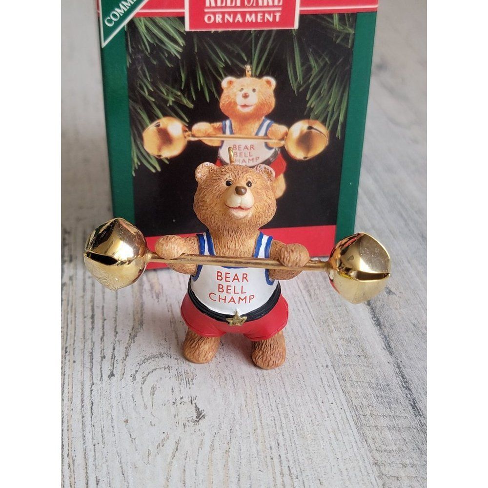 Hallmark bear Bell champ 1992 vintage ornament Xmas